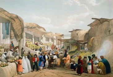 Bazaar i Kabul under frugtsæsonen, Første anglo-afghanske krig, 1838-1842