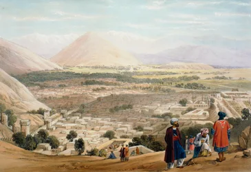 Kabul fra citadellet, der viser den gamle befæstede by, Første anglo-afghanske krig 1838-1842