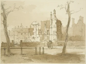 Vestsiden af Queen Square, efter optøjerne (blyant og akvarel på papir)