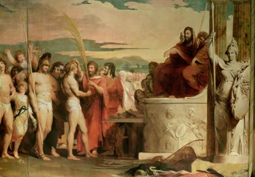 Kroningen af sejrherrerne i Olympia, det tredje værk i serien Den menneskelige kulturs og kundskabs fremskridt, detalje af sejrherrerne, der krones foran hellanodikerne, ca. 1777-84