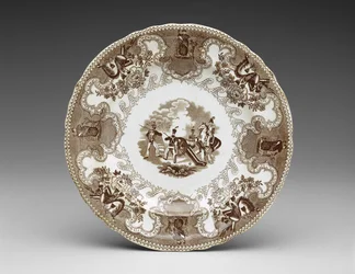 Tallerken, ca. 1837-44 (transfertrykt fajance)