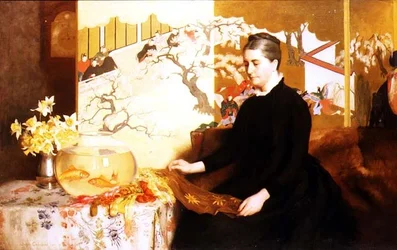 Dame med japansk skærm og guldfisk (portræt af kunstnerens mor)