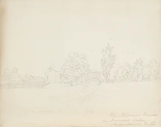 Mr. Mains hus ved Derwent Lake, Susquehanna Co. Pa., 1843 (grafit på cremefarvet papir)