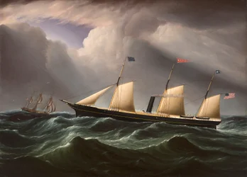Den tidlige skruedamper Star of the South i høj sø af James E. Buttersworth