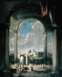 Figurer under en bue (olie på lærred)