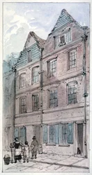 Huse i Blackhorse Alley, Fleet Street, City of London, 1850