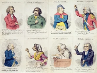 8 vignetter, der skildrer veltalenhed, udgivet af Hannah Humphrey i 1795 (håndkoloreret radering)