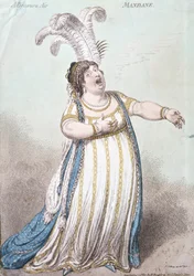 A Bravura Air, Mandane, udgivet af Hannah Humphrey i 1801 (håndfarvet radering)