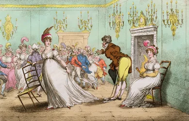 A Broad Hint of Not Meaning to Dance, udgivet af Hannah Humphrey i 1804 (håndfarvet radering)