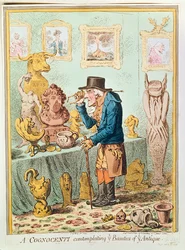 A Cognocenti Contemplating Ye Beauties of Ye Antique, udgivet af Hannah Humphrey, 1801 (håndfarvet radering)