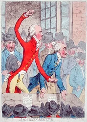 A Hackney Meeting, udgivet af Hannah Humphrey i 1796 (håndfarvet radering)