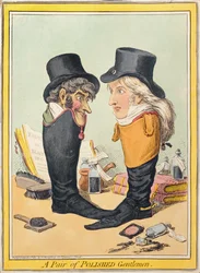 A Pair of Polished Gentlemen, udgivet af Hannah Humphrey i 1801 (håndfarvet radering)