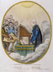 En lille professor i moderne historie bragt frem i lyset, udgivet af Hannah Humphrey i 1810 (ætsning med akvatint)