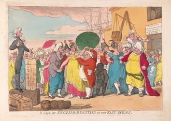 Et salg af engelske skønheder i Østindien, pub. 1786 (håndfarvet gravering)