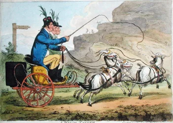 A Welch Tandem, udgivet af Hannah Humphrey i 1803 (håndfarvet radering)