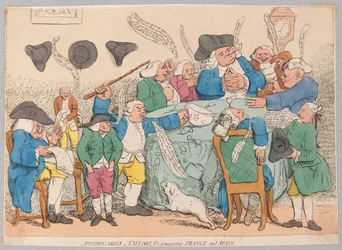 Apoteker, Taylors osv. erobrer Frankrig og Spanien, pub. 1779 (håndfarvet gravering)