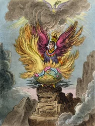 Apotheosis of the Corsican Phoenix, udgivet af Hannah Humphrey i 1808 (håndfarvet radering)