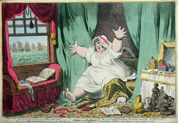 Dido in Despair, udgivet af Hannah Humphrey, 1801 (håndkoloreret gravering)