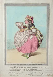 Enter Cowslip, med en skål fløde, udgivet af Hannah Humphrey i 1795 (håndfarvet radering)