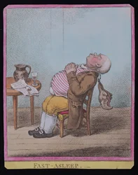 Fast Asleep, udgivet af Hannah Humphrey i 1806 (håndfarvet radering) (se også 189789)
