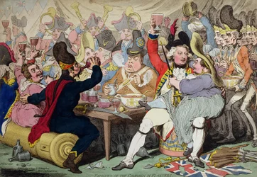 Fatigues of the Campaign in Flanders, udgivet af Hannah Humphrey i 1793 (håndkoloreret radering)