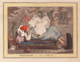 Tysk luksus eller Repos a LAllemande, pub. 1800 (håndkoloreret gravering)