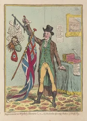 Forbedringer i vægt og mål eller Sir John Seeclear opdager enhver balance i hvert eneste britisk flag, pub. 1798 (håndfarvet gravering)
