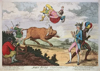 John Bull Triumphant, udgivet af William Humphrey, 4. januar 1780 (farvet litografi)