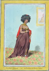 La Belle Espagnole eller La Doublure de Madame Tallien (1773-1835) udgivet af Hannah Humphrey i 1796 (håndfarvet radering)