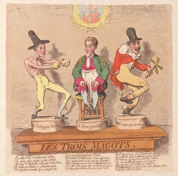 Les Trois Magots, pub. 1791 (håndfarvet gravering)