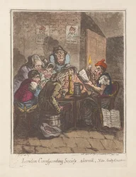 London Corresponding Society, alarmeret, vide. Guilty Consciences, pub. 1796 (håndfarvet gravering)