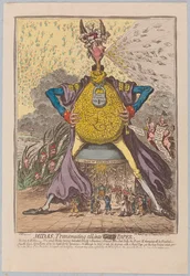 Midas, Transmuting all into [Gold] Paper, pub. 1797 (håndfarvet gravering)