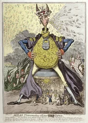 Midas Transmuting all into Gold Paper, udgivet af Hannah Humphrey i 1797 (håndfarvet radering)