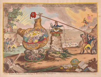 Politiske matematikere Shaking the Board bundede Hemispheres, pub. 1807 (håndfarvet gravering)