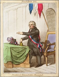 President dAdministration Municipale, plade 5 fra French Habits udgivet af Hannah Humphrey i 1798 (farvet radering)
