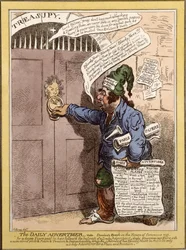 Satirisk tegneserie i Daily Advertiser vedrørende Dundas tale i Underhuset, 1797