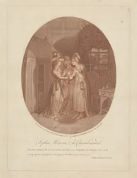 Sophia, Honour, and the Chambermaid, scene fra Tom Jones af Henry Fielding (1707-54) (stipple gravering)