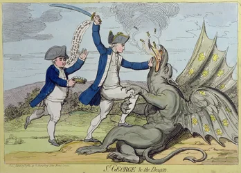 St. George and the Dragon, udgivet af Hannah Humphrey i 1782 (håndfarvet radering)