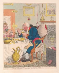 Temeprance nyder et sparsomt måltid, pub. 1792 (håndkoloreret gravering)