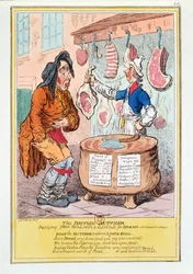 "Den britiske slagter, der forsyner John Bull med en erstatning for brød", 1795