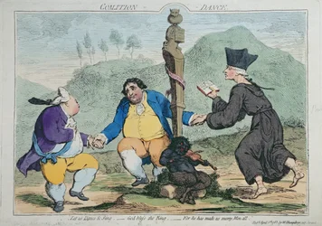The Coalition-Dance, udgivet af William Humphrey i 1783 (håndfarvet radering)