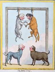 The Dog Tax, udgivet af Hannah Humphrey i 1796 (håndkoloreret radering)