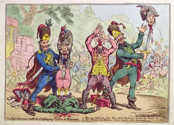 The High German Method of destroying Vermin at Rat-Stadt, udgivet af Hannah Humphrey i 1799 (ætsning  gravering med akvarel)
