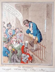 The Hustings, udgivet af Hannah Humphrey i 1796 (håndfarvet radering)