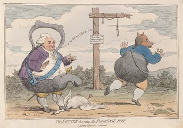 The Kettle Hooting the Porridge-Pot, pub. 1782 (håndfarvet gravering)