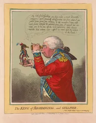 Kongen af Brobdingnag og Gulliver, pub. 1803 (håndfarvet gravering)