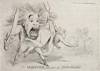 The Monster going to take his Afternoons Luncheon, udgivet af Hannah Humphrey i 1790