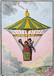 Den nationale faldskærm, eller John Bull ført til overflod og frigørelse, udgivet af Hannah Humphrey i 1802
