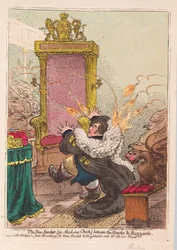 The New Speaker, (dvs. Law-Chick) mellem Hawks and Buzzards, pub. 1800 (håndfarvet gravering)