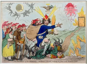 Hebræernes profet: Fredsfyrsten fører jøderne til det forjættede land, udgivet af Hannah Humphrey i 1795 (håndfarvet radering)